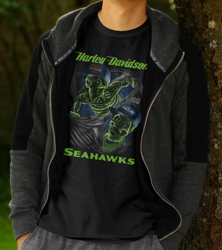 Harley Davidson Seattle Seahawks Skeletons T-Shirt