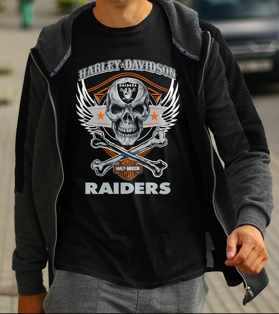 Harley Davidson Raiders Skull Las Vegas Raiders Motorcycles T-Shirt