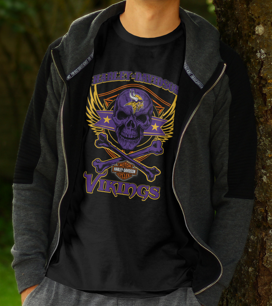 Harley Davidson Vikings Skull Minnesota Vikings Motorcycle Cycles T-Shirt