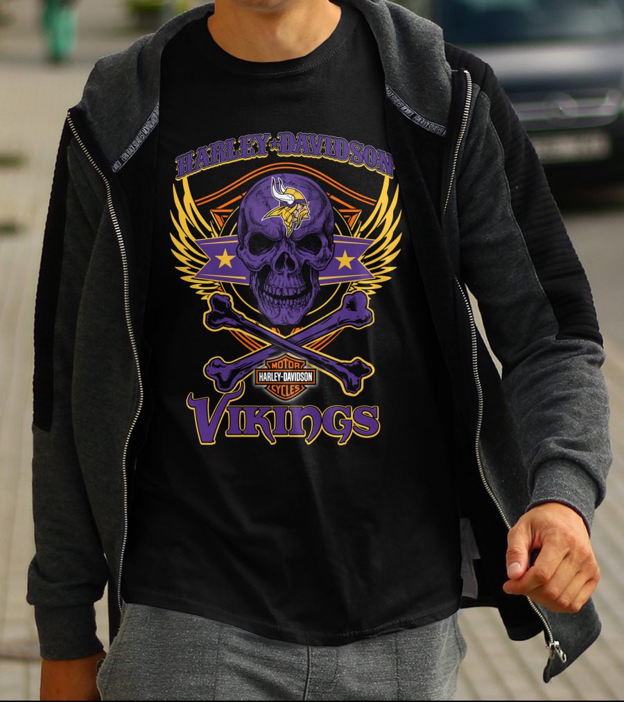 Harley Davidson Vikings Skull Minnesota Vikings Motorcycle Cycles T-Shirt