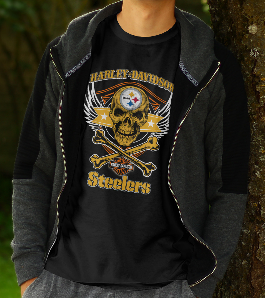 Harley Davidson Steelers Skull And Crossbones T-Shirt