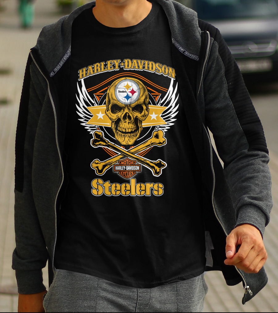 Harley Davidson Steelers Skull And Crossbones T-Shirt
