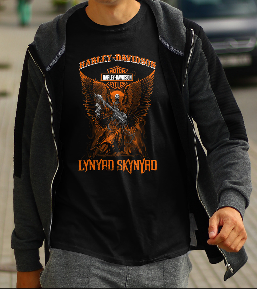 Harley Davidson Motorcycles Lynyrd Skynyrd Winged Skeleton T-Shirt