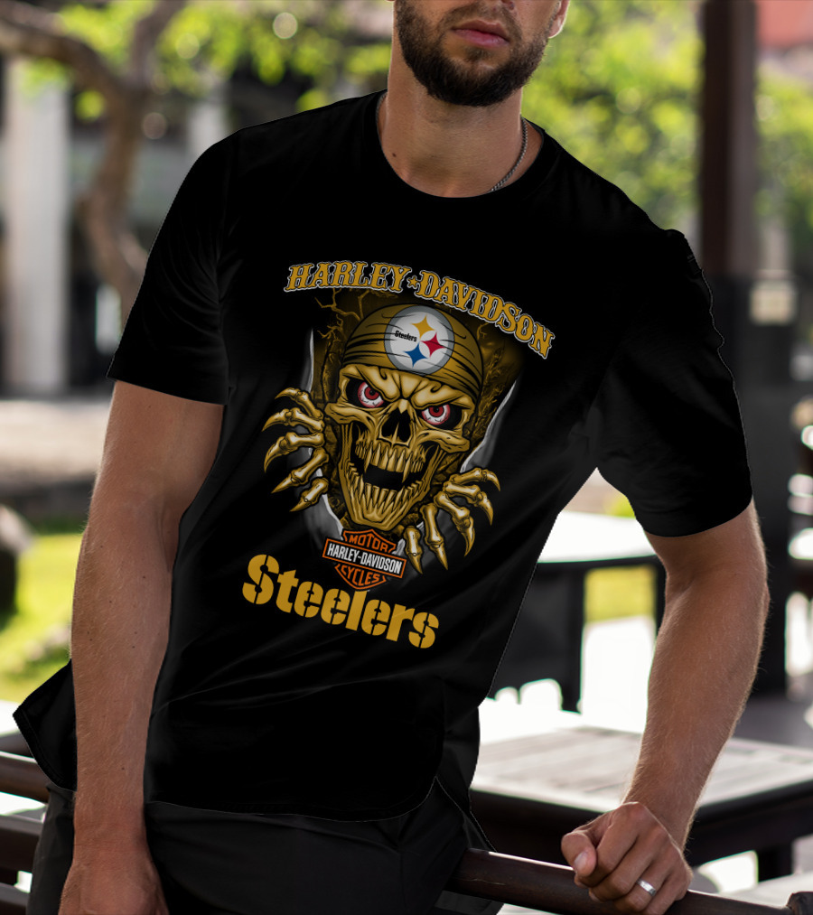 Harley Davidson Skull Steelers Moto Nfl Pittsburgh Steelers T-Shirt