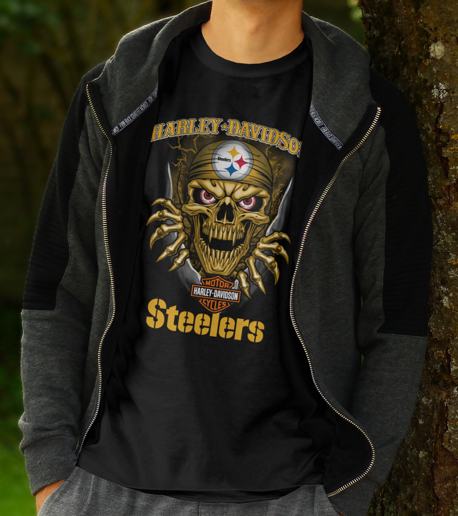 Harley Davidson Skull Steelers Moto Nfl Pittsburgh Steelers T-Shirt