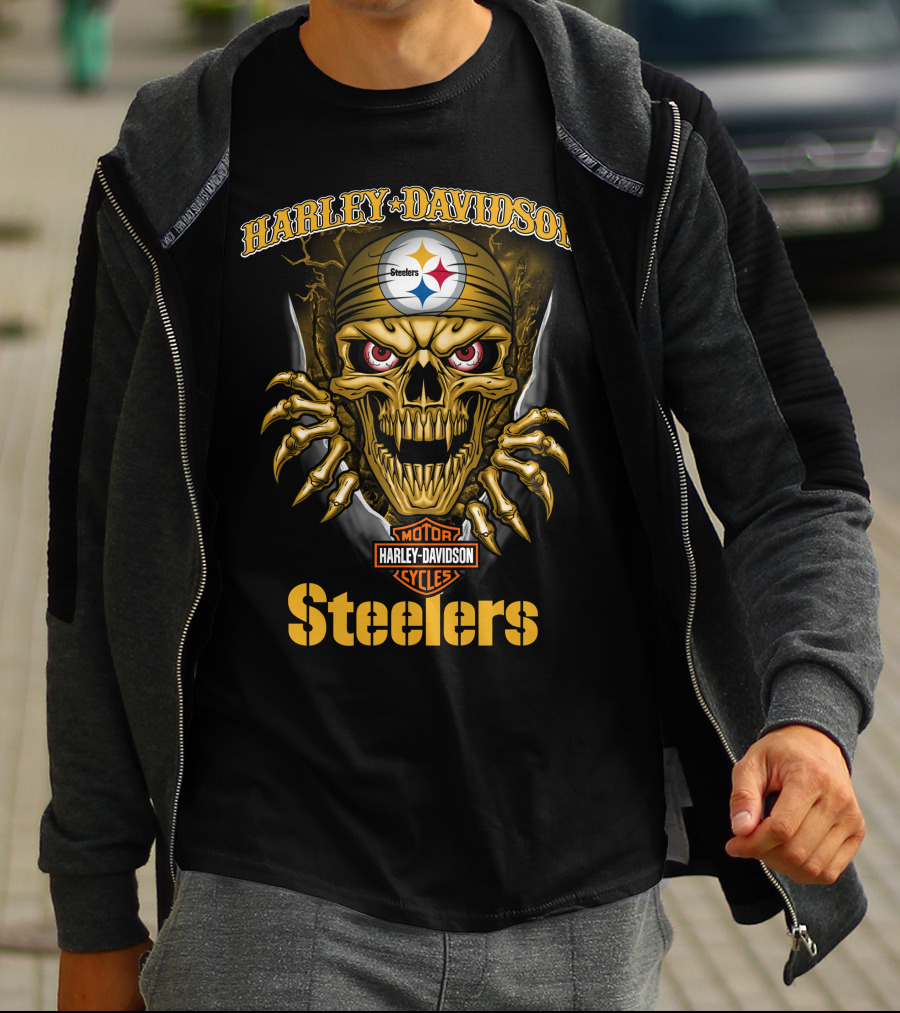 Harley Davidson Skull Steelers Moto Nfl Pittsburgh Steelers T-Shirt