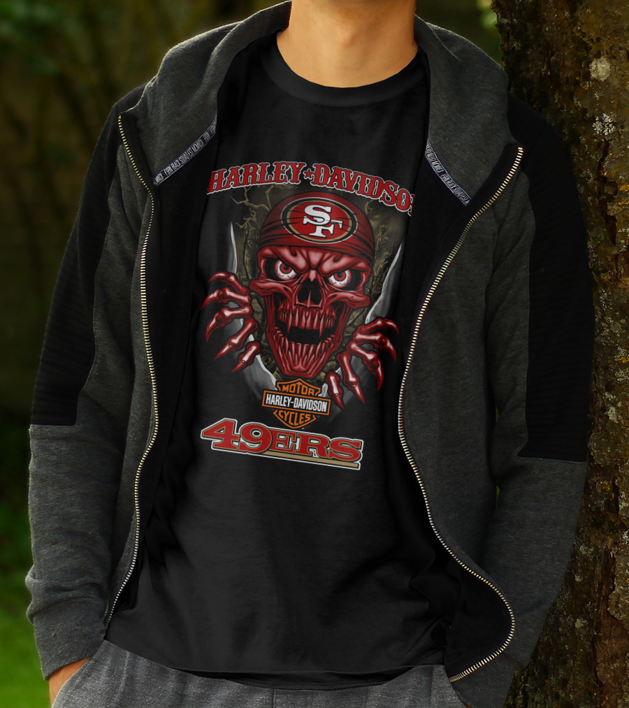 Harley Davidson Motor Cycles Sf 49ers Skull T-Shirt
