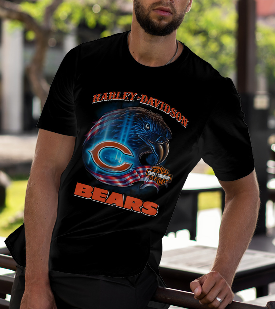 Harley Davidson Chicago Bears Eagle Motorcycle Cycles T-Shirt