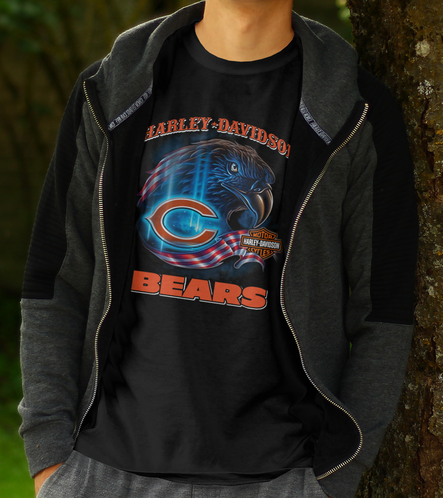 Harley Davidson Chicago Bears Eagle Motorcycle Cycles T-Shirt