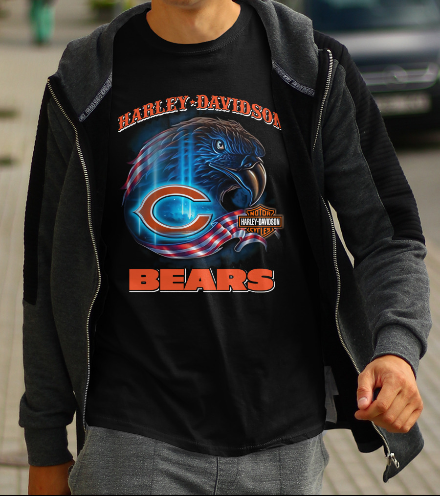 Harley Davidson Chicago Bears Eagle Motorcycle Cycles T-Shirt