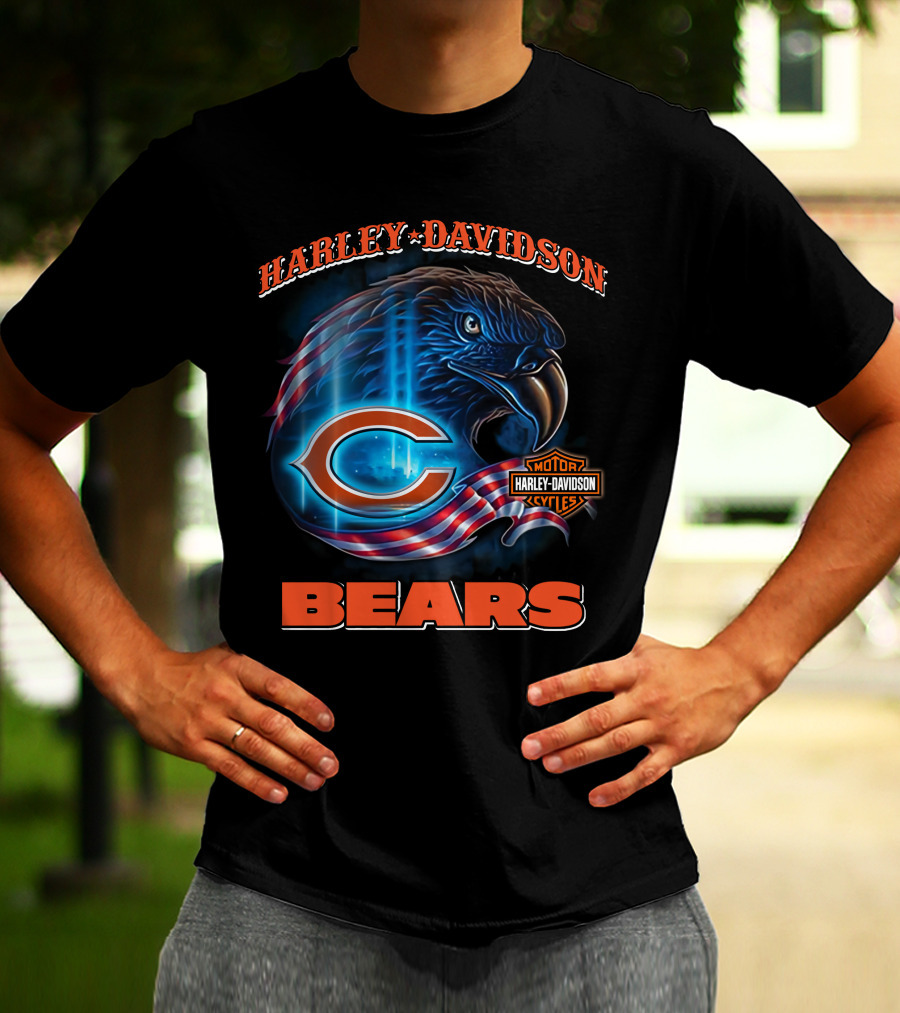 Harley Davidson Chicago Bears Eagle Motorcycle Cycles T-Shirt