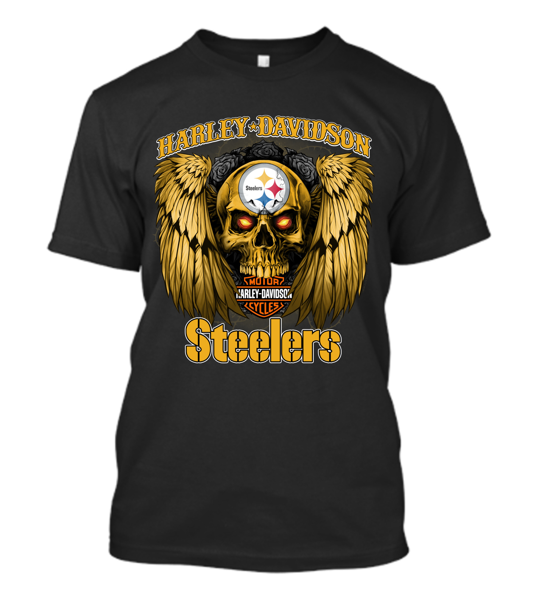 Harley Davidson Steelers Skull With Wings T-Shirt