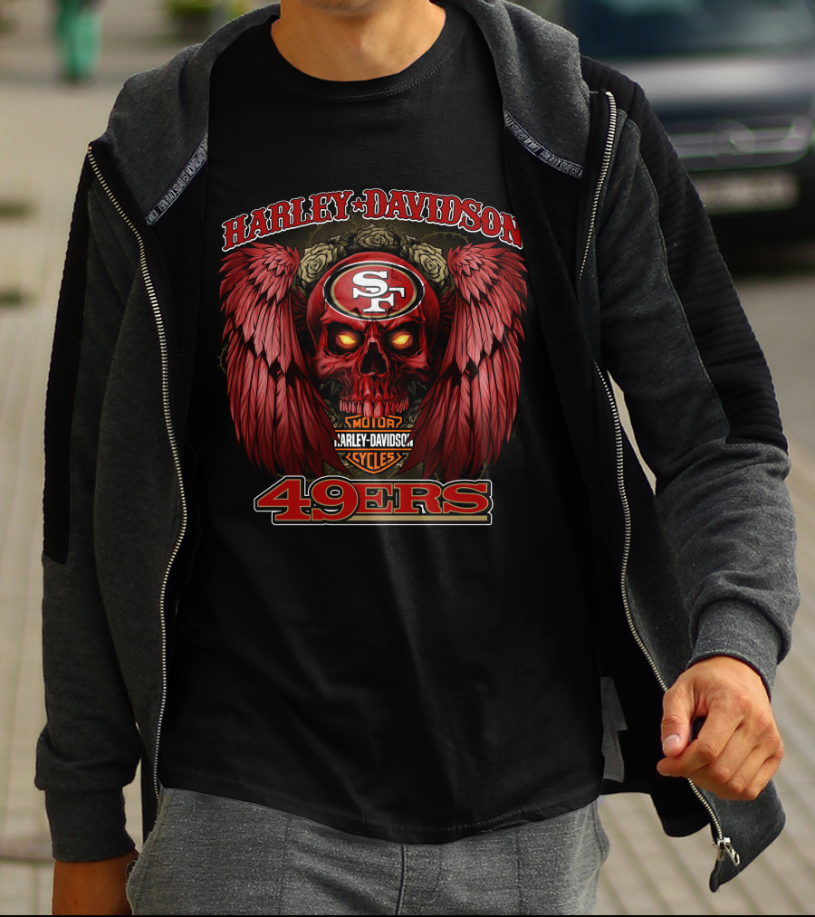 Harley Davidson San Francisco 49ers Sf Motorcycles Skull Wings T-Shirt