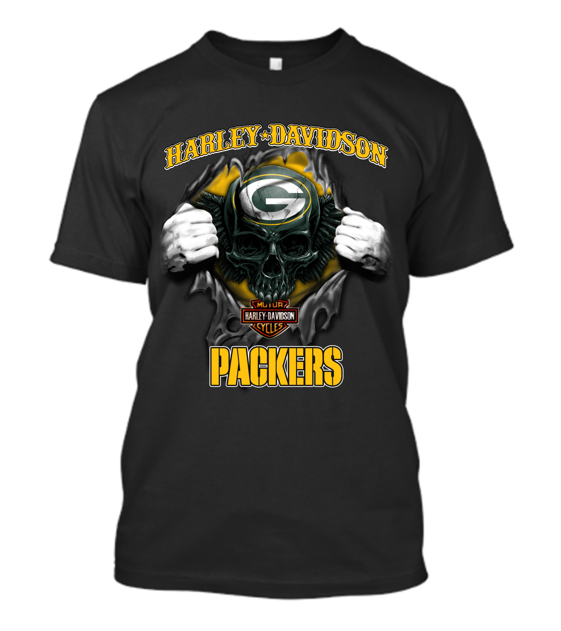 Harley Davidson Green Bay Packers Skull Cycles T-Shirt