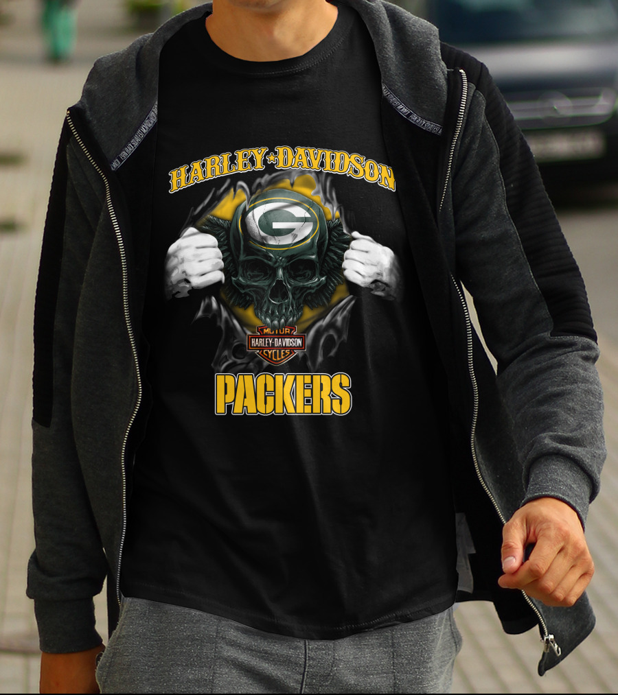 Harley Davidson Green Bay Packers Skull Cycles T-Shirt