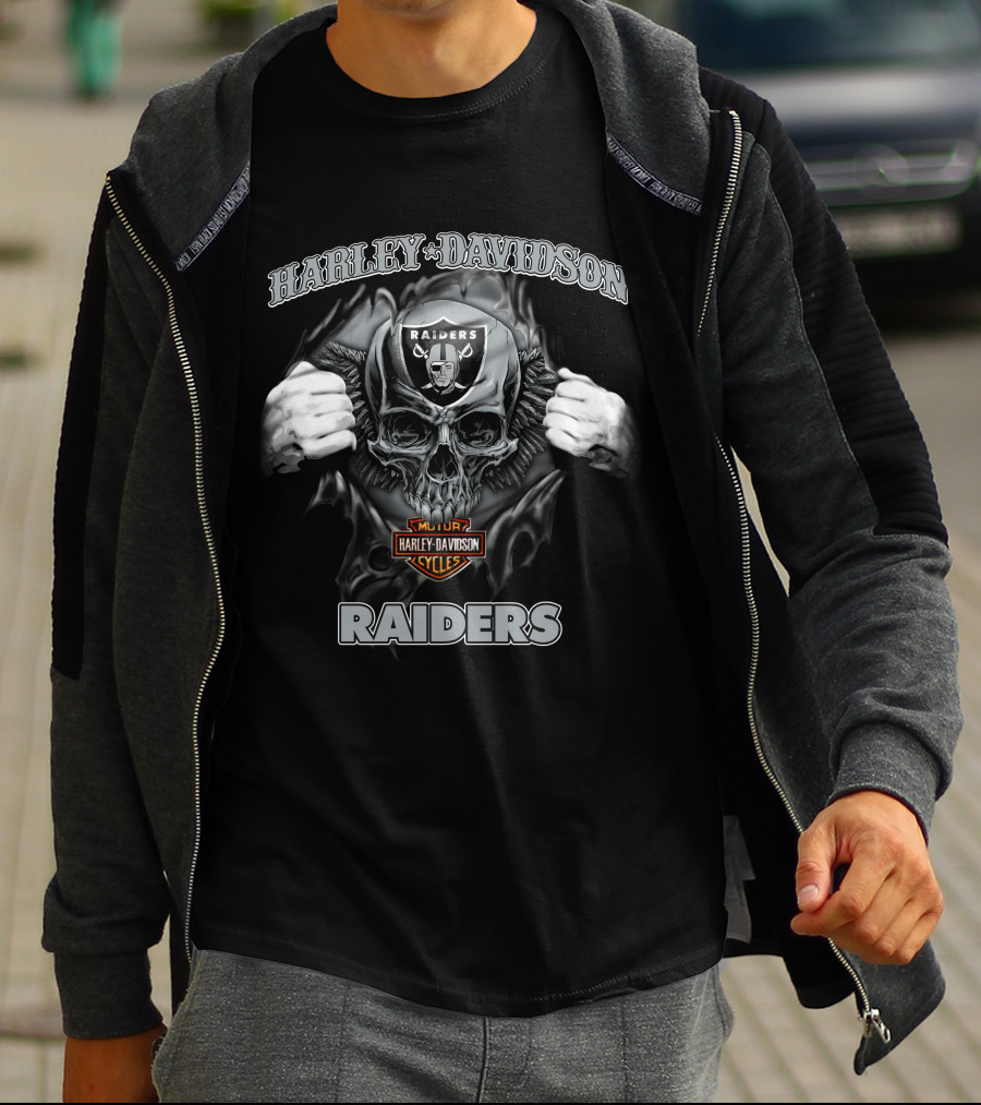 Harley Davidson Raiders Skull Nfl Las Vegas Raiders Colors T-Shirt