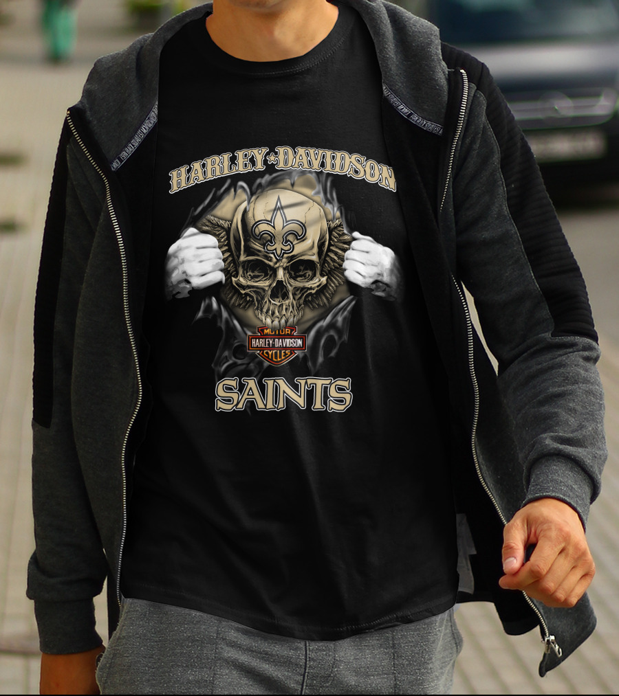 Harley Davidson Saints Skull Nfl New Orleans T-Shirt