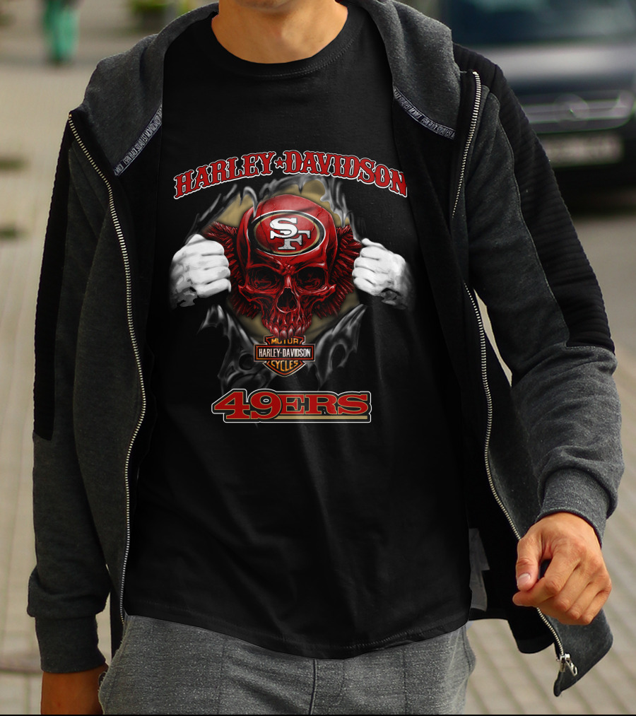 Harley Davidson Nfl Skull San Francisco 49ers T-Shirt