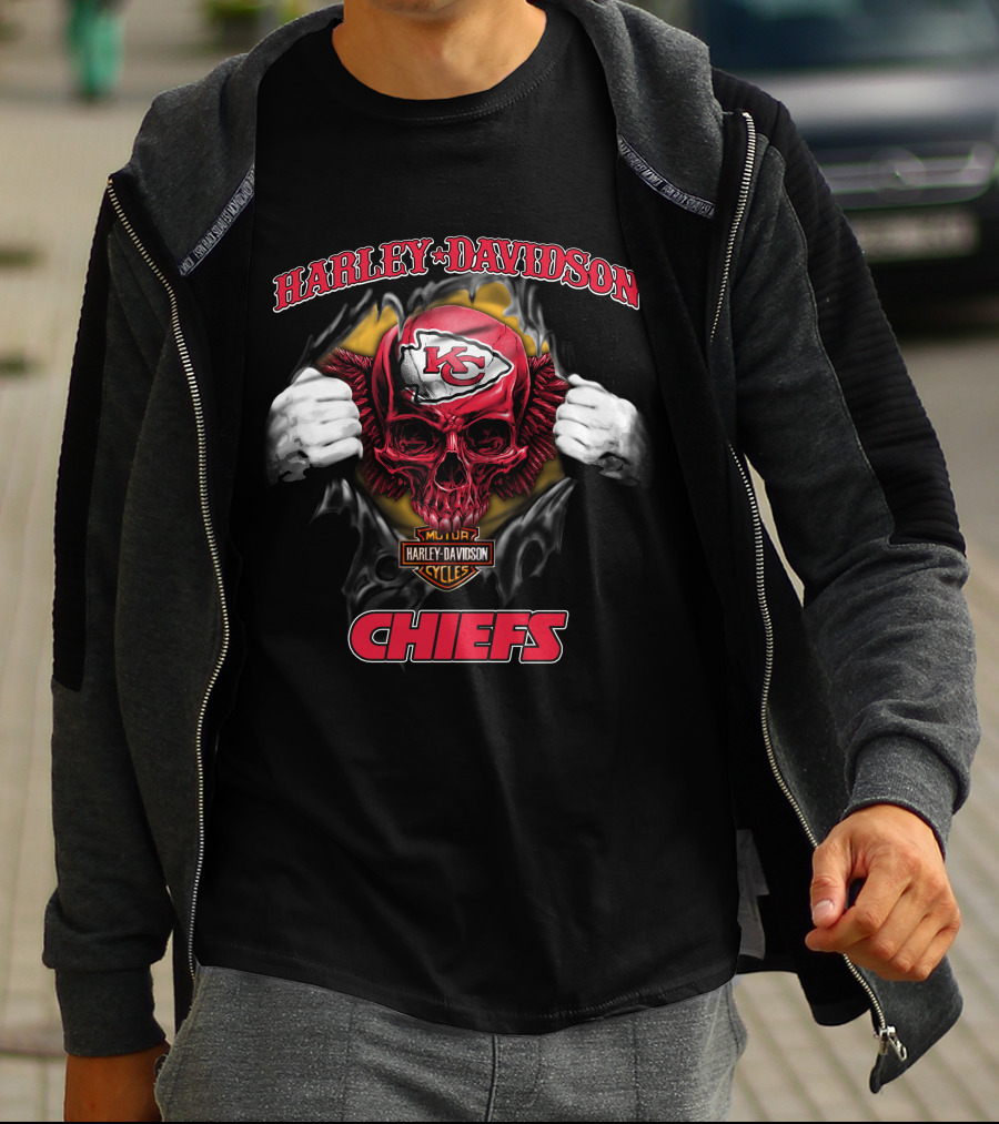 Harley Davidson Nfl Skull Kansas City Chiefs T-Shirt