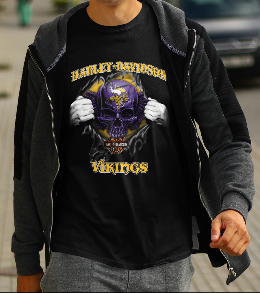 Harley Davidson Skull Minnesota Vikings Nfl T-Shirt