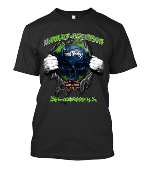 Harley Davidson Nfl Skull Seattle Seahawks Cycles T-Shirt