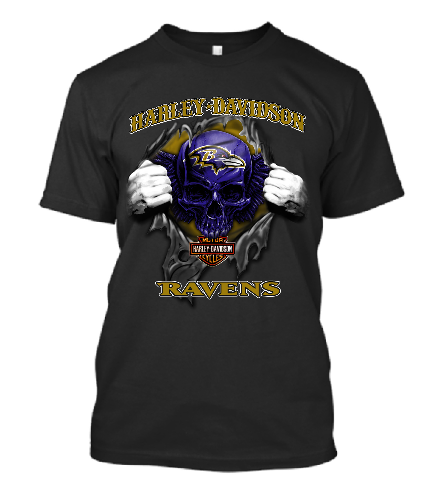 Harley Davidson Baltimore Ravens Skull Nfl Football T-Shirt