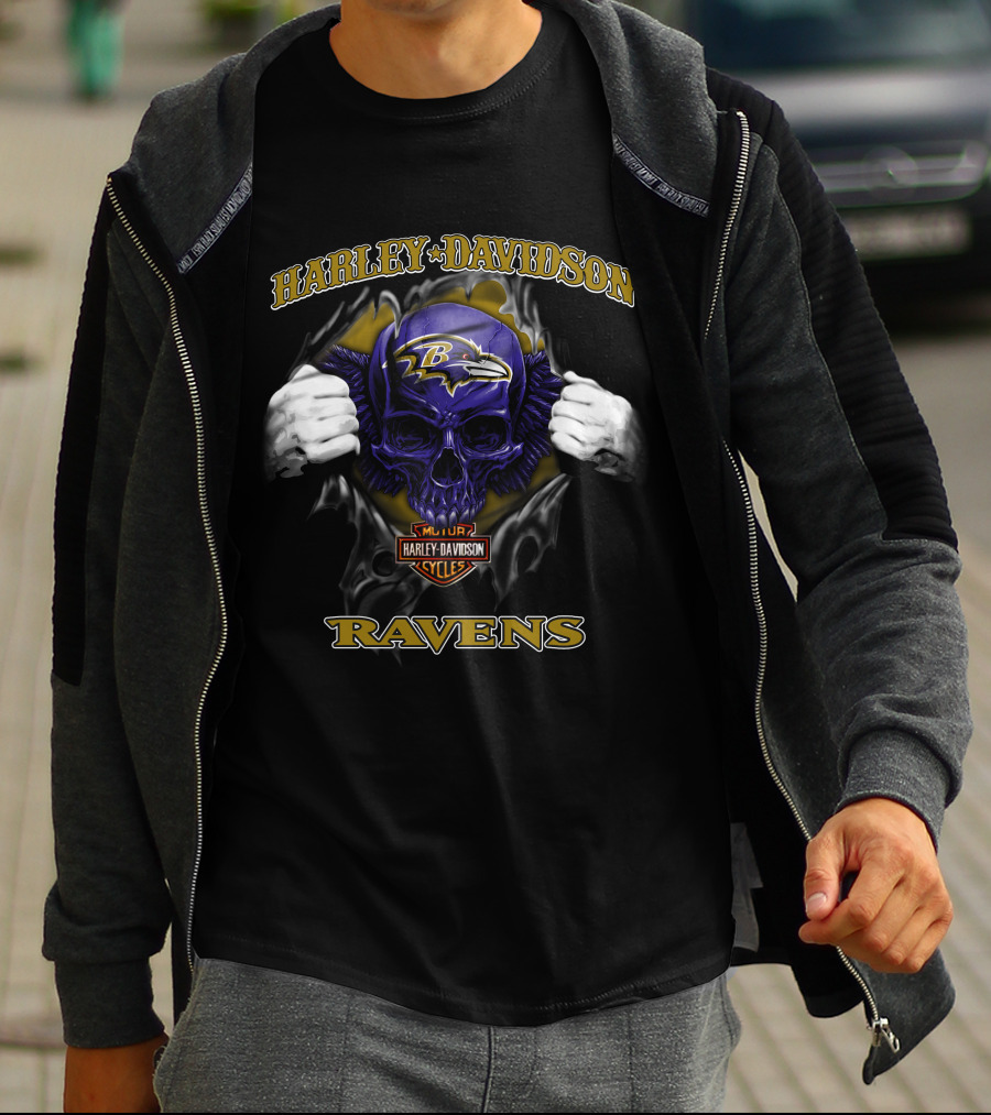 Harley Davidson Baltimore Ravens Skull Nfl Football T-Shirt
