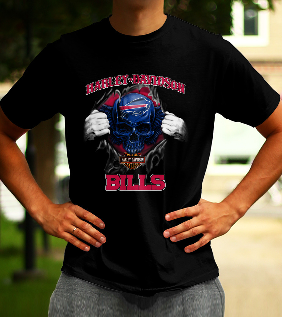 Harley Davidson Nfl Buffalo Bills Skull T-Shirt