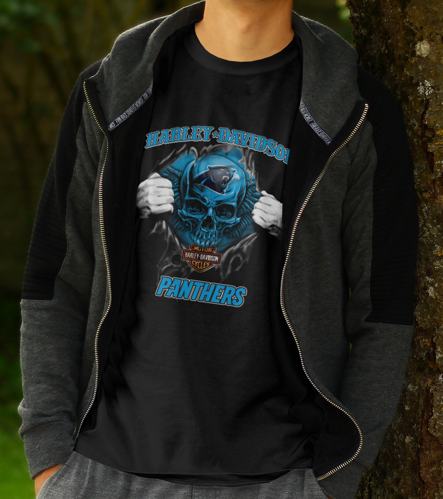 Harley Davidson Panthers Skull Nfl Carolina T-Shirt