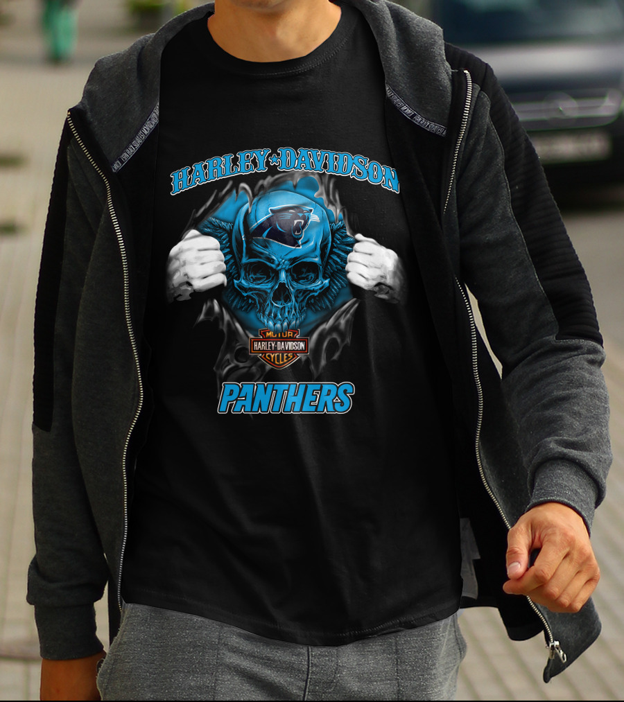 Harley Davidson Panthers Skull Nfl Carolina T-Shirt