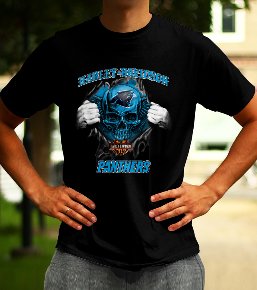 Harley Davidson Panthers Skull Nfl Carolina T-Shirt
