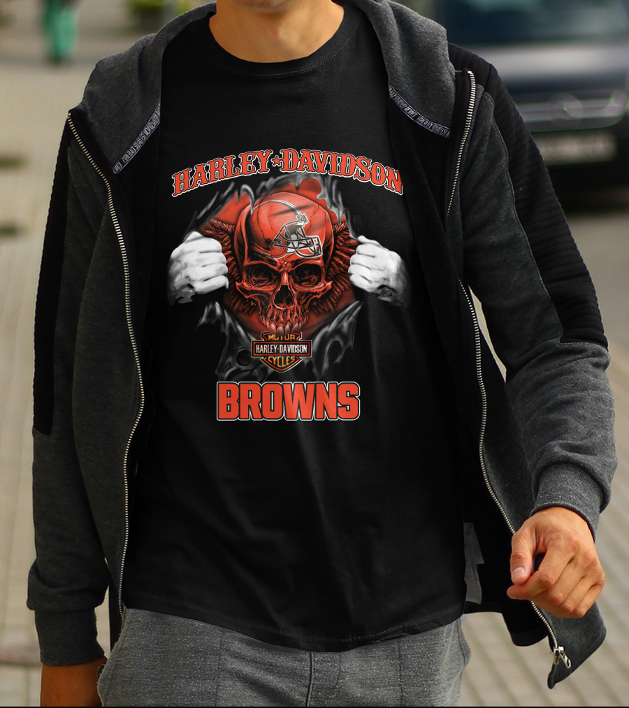 Harley Davidson Skull Cleveland Browns Nfl Major Cycles T-Shirt