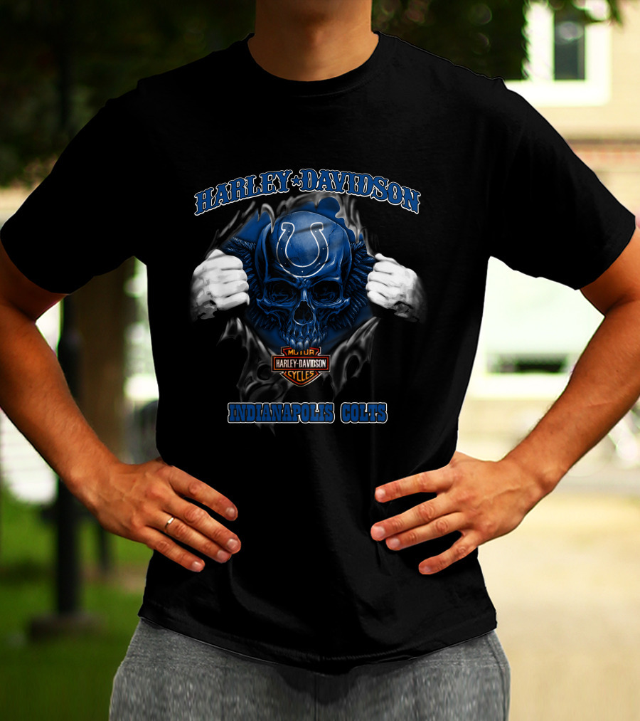 Harley Davidson Nfl Skull Indianapolis Colts T-Shirt