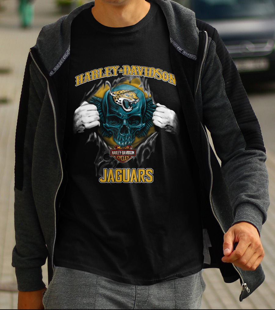 Harley Davidson Jacksonville Jaguars Skull Cycles T-Shirt