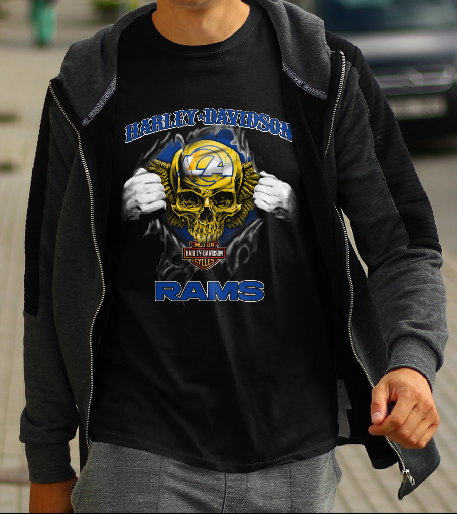 Harley Davidson Los Angeles Rams Skull Nfl Cycles T-Shirt