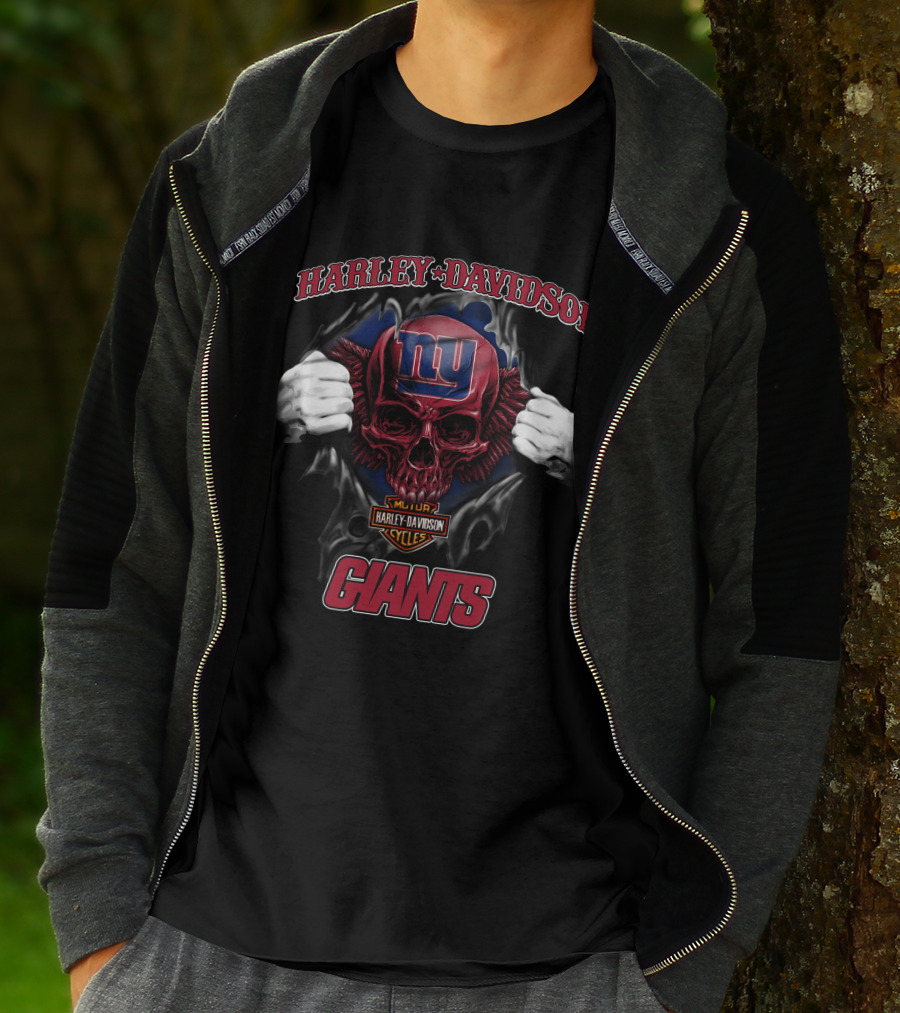 Harley Davidson New York Giants Skull Nfl T-Shirt