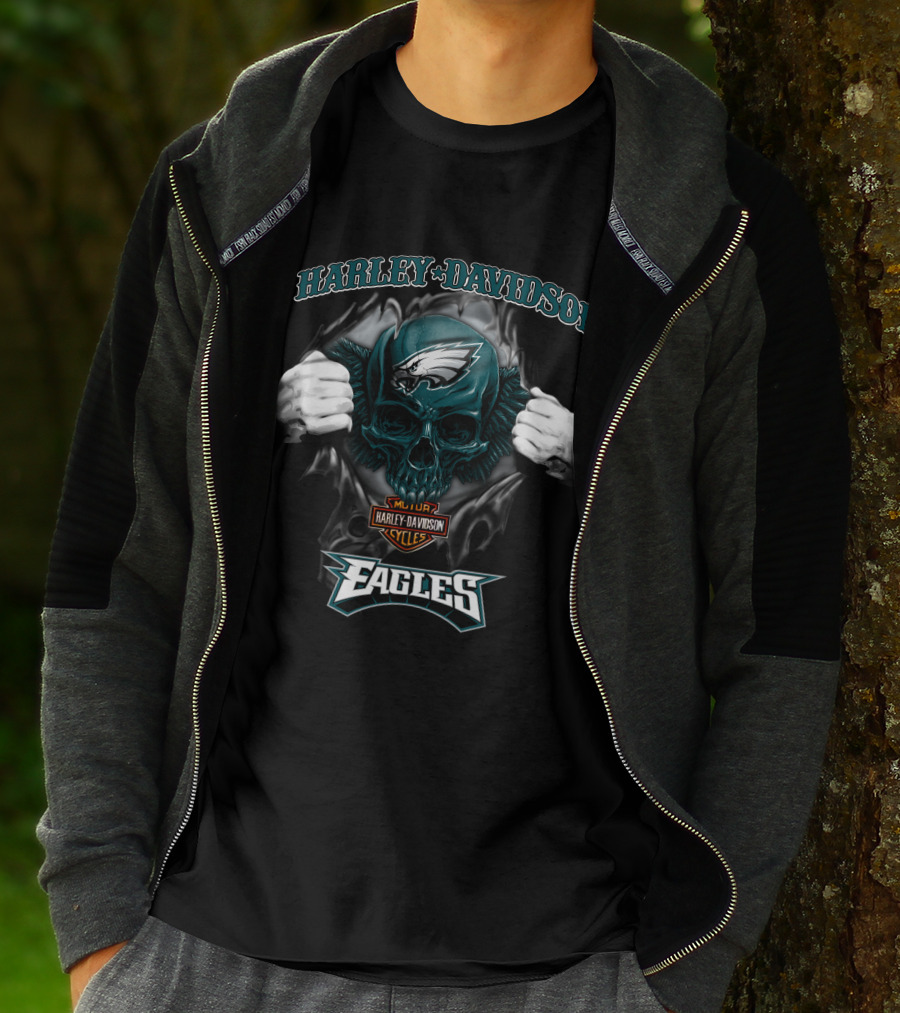 Harley Davidson Nfl Skull Philadelphia Eagles T-Shirt