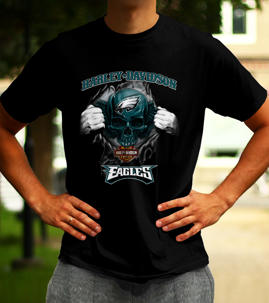 Harley Davidson Nfl Skull Philadelphia Eagles T-Shirt