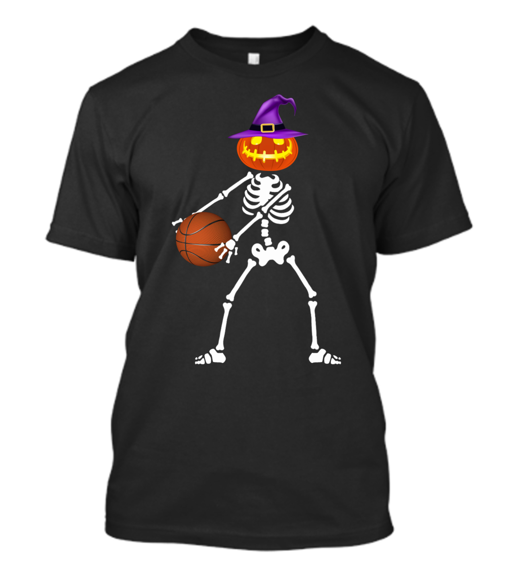 Skeleton Pumpkin Witch Basketball Flossing Dance Halloween Costume T-Shirt
