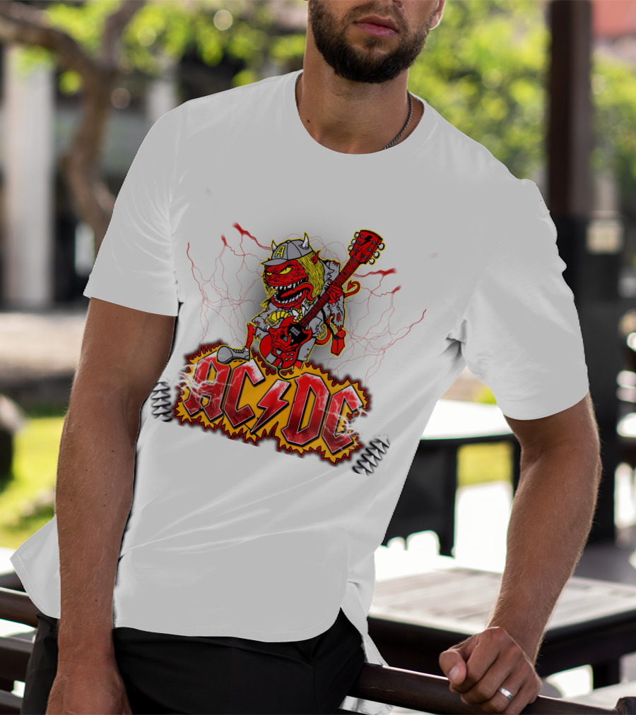 AC DC Fan Logo With Rock Devil Playing Guitar T-Shirt