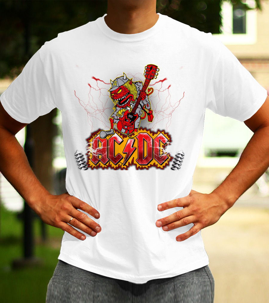 AC DC Fan Logo With Rock Devil Playing Guitar T-Shirt