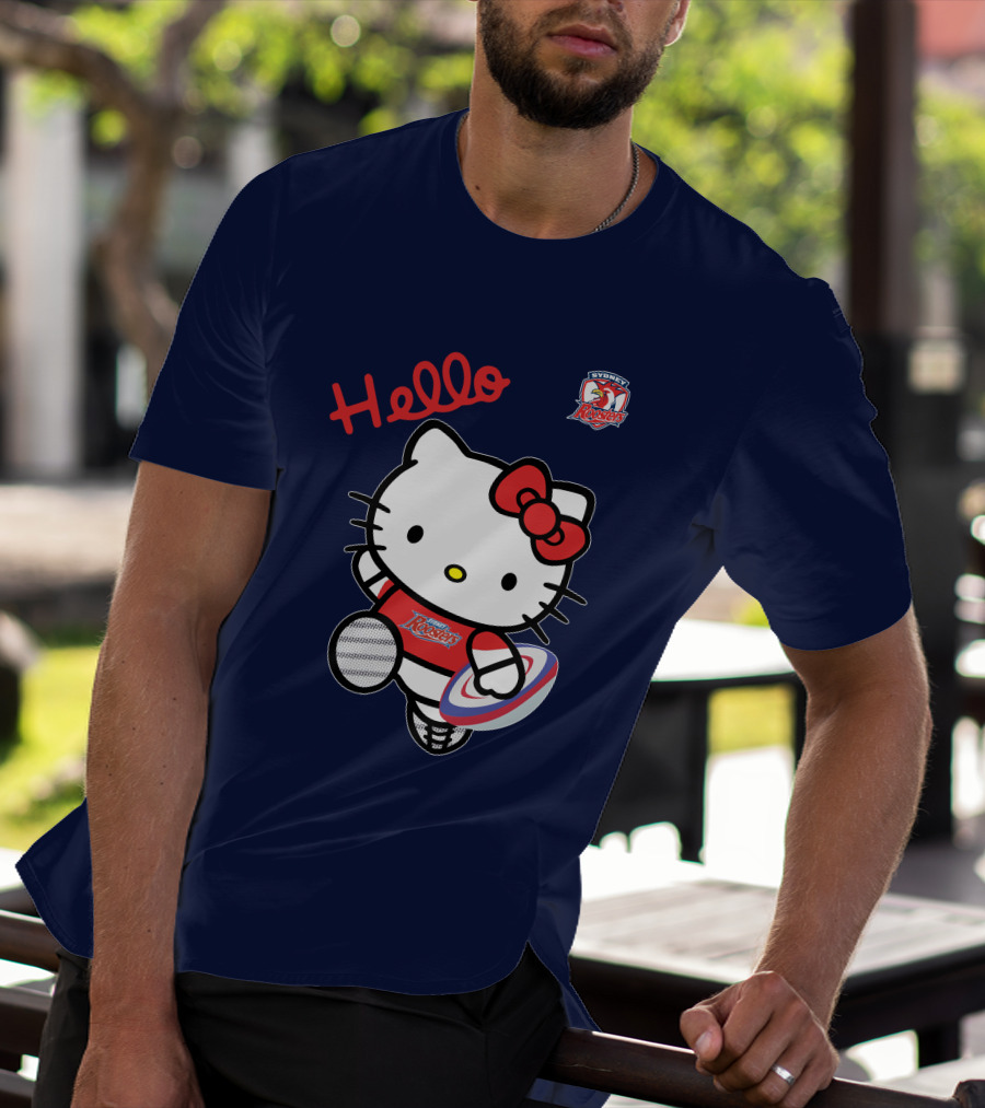 Hello Kitty Sydney Roosters NRL001 Red Bow Rugby Character T-Shirt