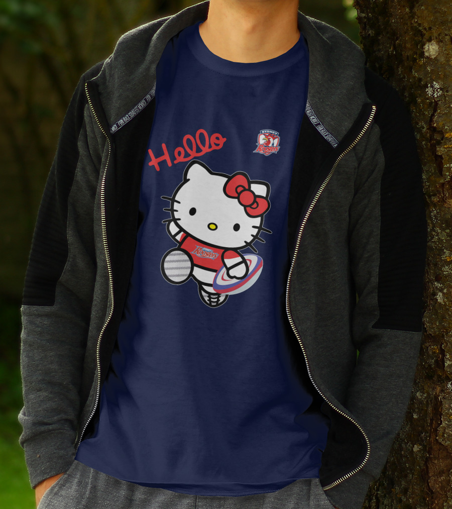 Hello Kitty Sydney Roosters NRL001 Red Bow Rugby Character T-Shirt