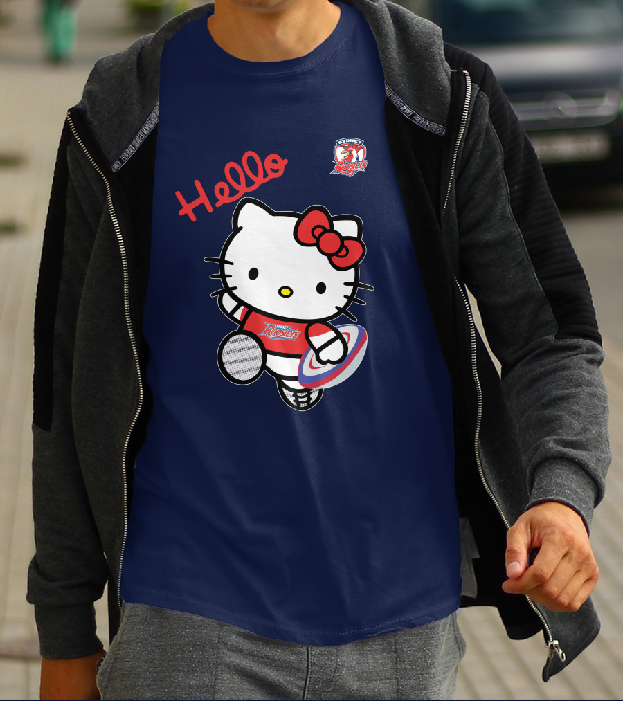 Hello Kitty Sydney Roosters NRL001 Red Bow Rugby Character T-Shirt
