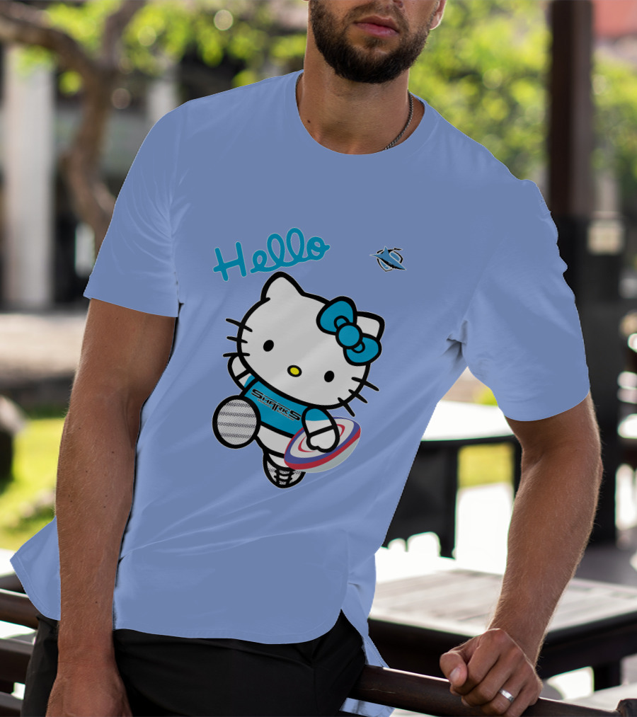 NRL1005 Cronulla Sutherland Sharks Hello Kitty Rugby Player T-Shirt