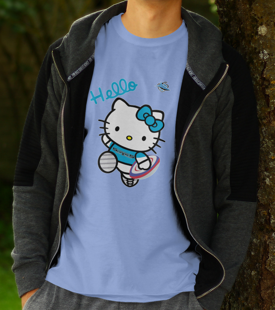 NRL1005 Cronulla Sutherland Sharks Hello Kitty Rugby Player T-Shirt