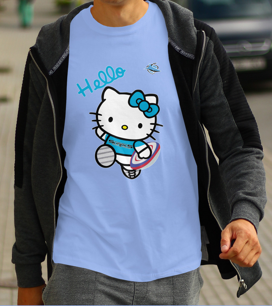 NRL1005 Cronulla Sutherland Sharks Hello Kitty Rugby Player T-Shirt