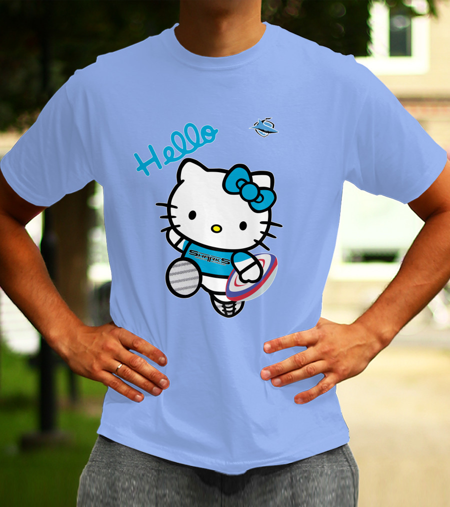 NRL1005 Cronulla Sutherland Sharks Hello Kitty Rugby Player T-Shirt