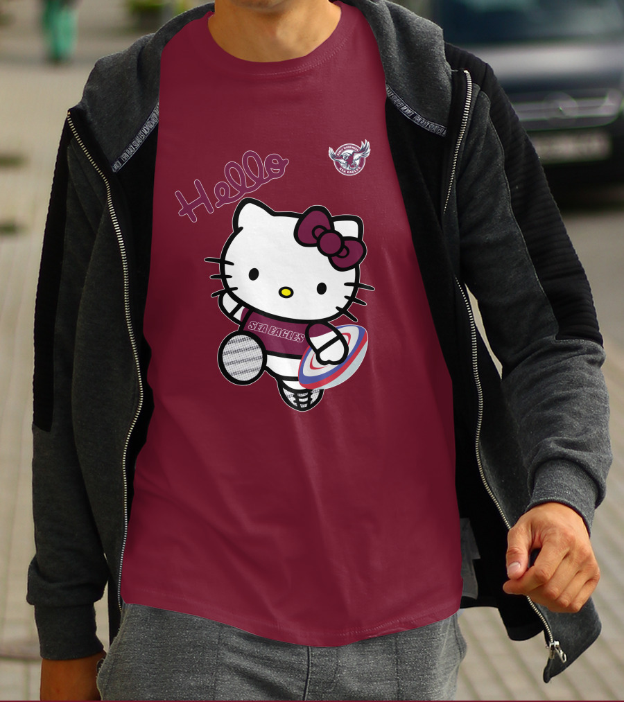 NRL1007 Manly Warringah Sea Eagles Hello Kitty Rugby Fan T-Shirt