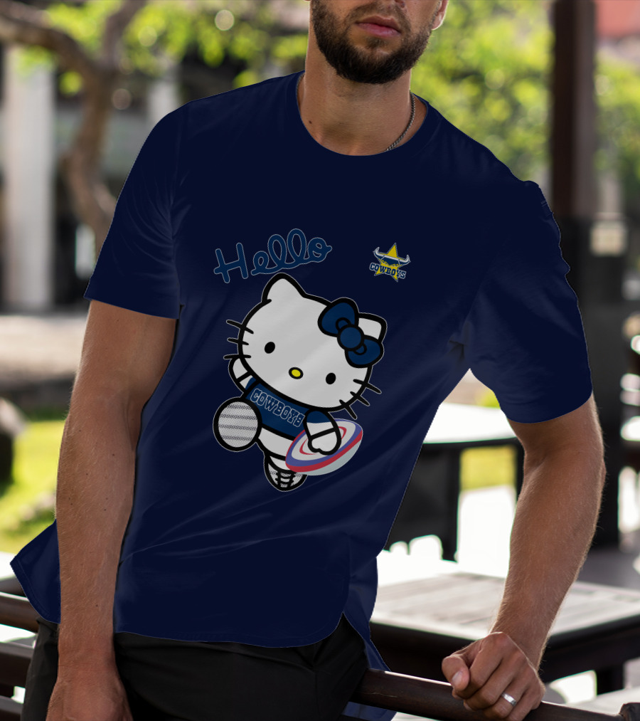Hello Kitty North Queensland Cowboys Crossover With Rugby Ball T-Shirt